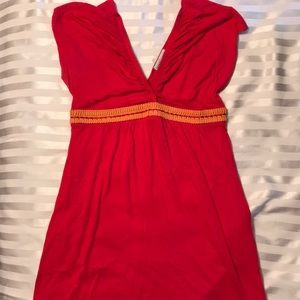 V-neck coral dress mid length
